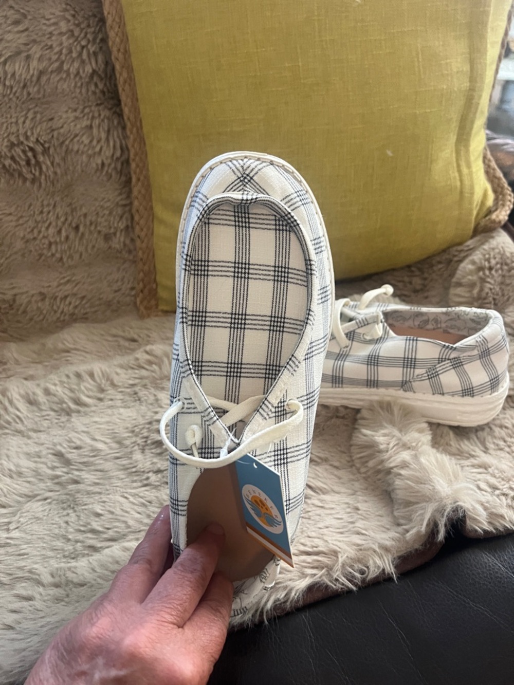 Plaid Lace-Up Canvas Women’s Shoes - White/Navy - Picture 3 of 7